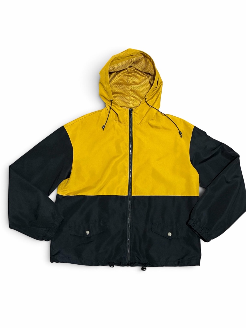 Ambiance Outerwear Large Jacket Yellow Black Colorblock Hood Windbreaker Unisex